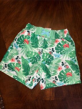 Disney Boys Green Tropical Mickey Swim Trunks